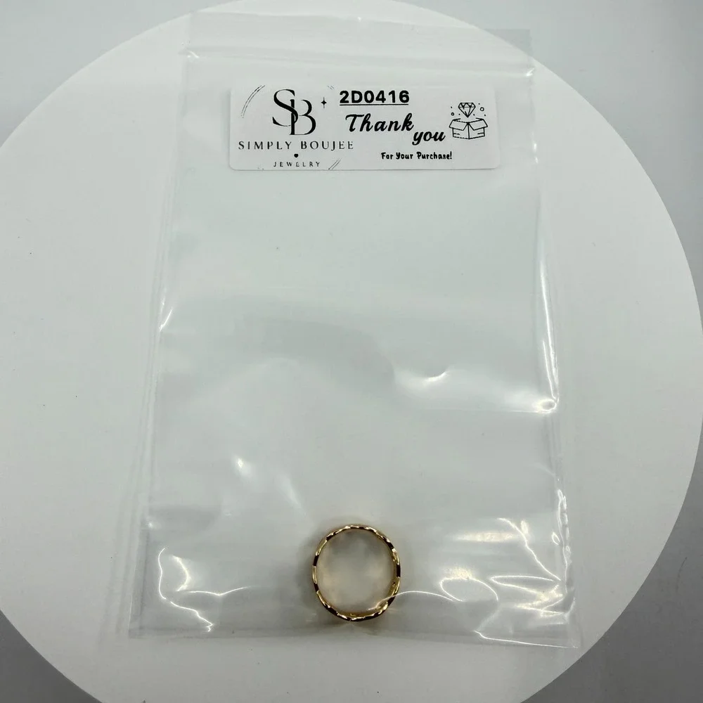 Y2K Gold Tone Cutout Link Band Ring Stackable Minimalist Fashion Jewelry Gift